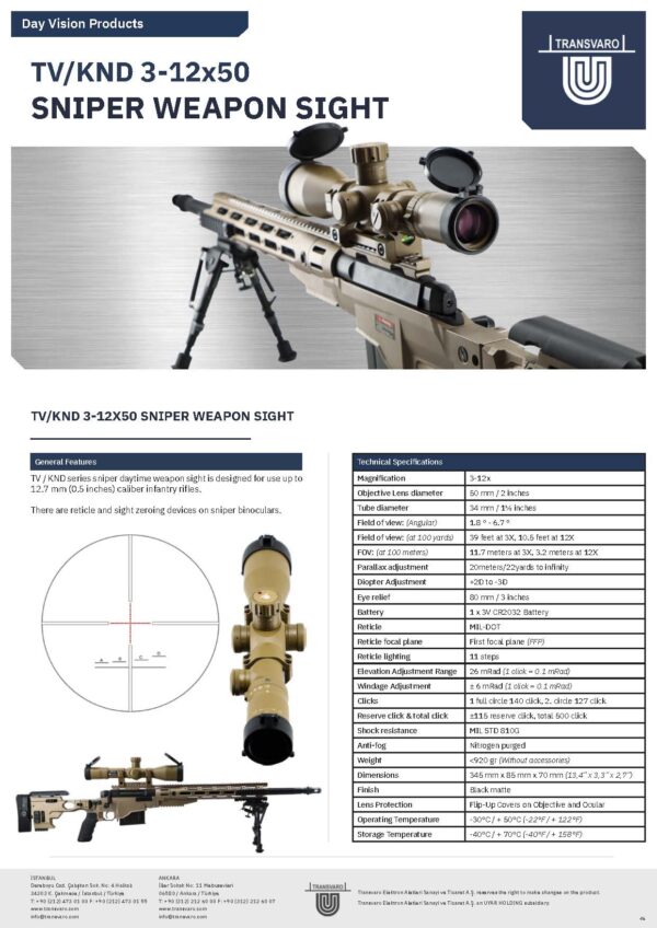 TV/KND 3-12x50 SNIPER WEAPON SIGHT