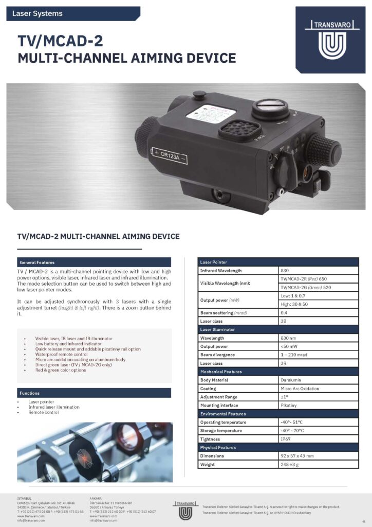 TV/MCAD-2 MULTI-CHANNEL AIMING DEVICE